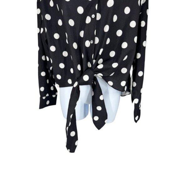 Tuckernuck Juliana Polka Dot Tie Front Blouse NWT Black White Size S - Picture 7 of 10